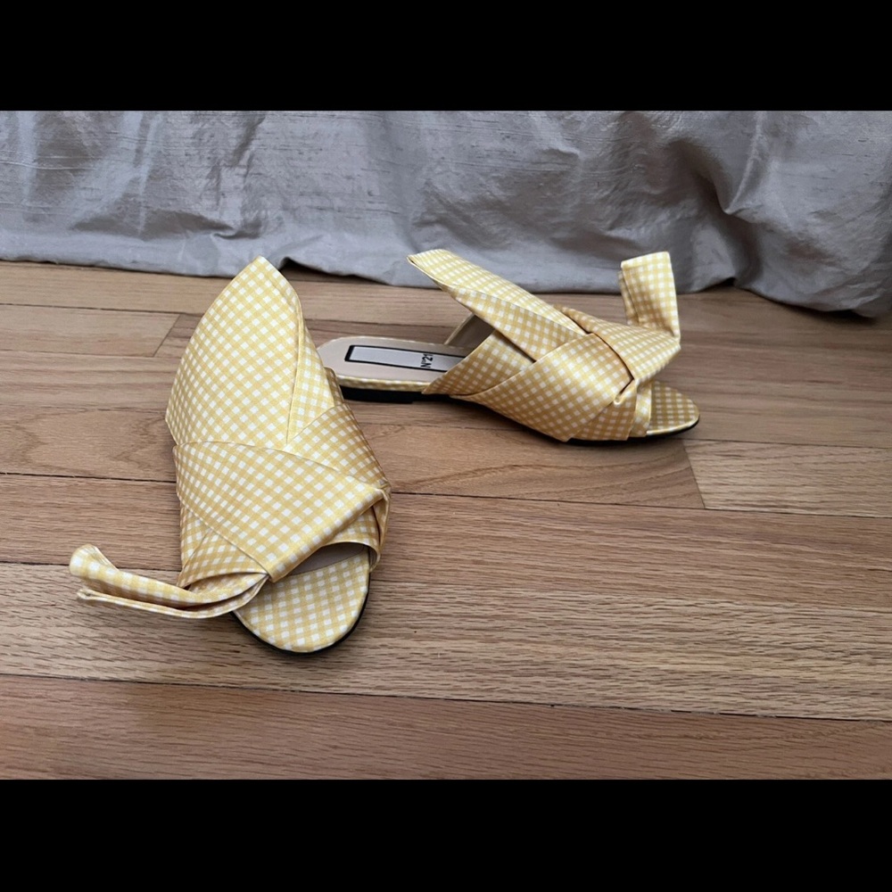 N21 N 21 Yellow Gingham Sandals shoes flat mules bow 36 US 6